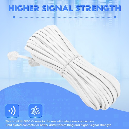 White Male 6P2C RJ11 Plug Telephone Fax Modem Line Cable, 14M for Landline4780 - Afbeelding 6 van 7