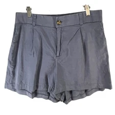Torrid Studio Linen Short Womens 10 Blue Pleated High Rise Casual Modern Preppy