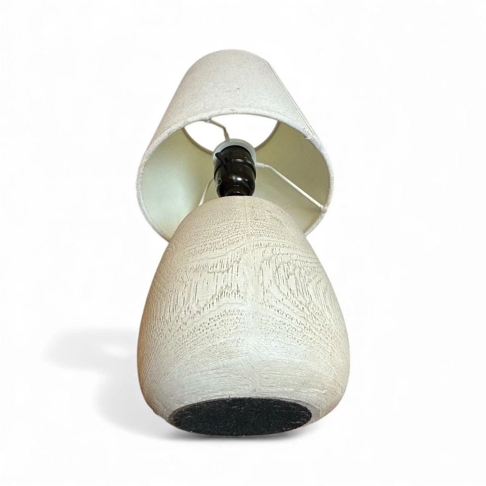 Mid Century Modern Wood Base Table Lamp Textured Linen Pre-owned - Image 3 of 3