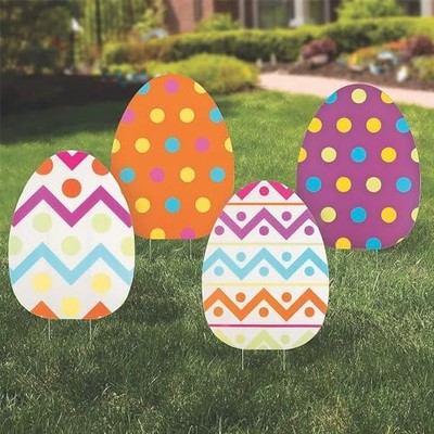 Jumbo Easter Eggs Yard Signs 4-Pack - Large 18x24.5 Outdoor Easter