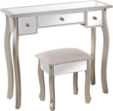 Tavolo Da Toeletta Con 3 Cassetti in Legno E Specchio Con Sgabello in Champagne 