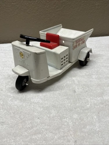 Vintage Tonka Ser-Vi-Car White Pressed Steel Tricycle Scooter Ex Cond For Age