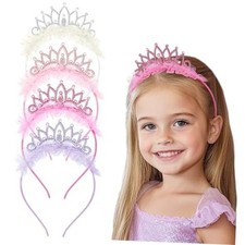 4 PCS Princess Crown Headbands for Girls, Rhinestone Tulle Hairband Style-A