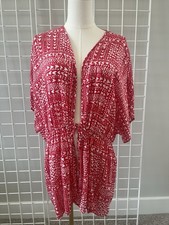 Victoria's Secret Red White Heart Print Tie-Front Kimono Robe One Size
