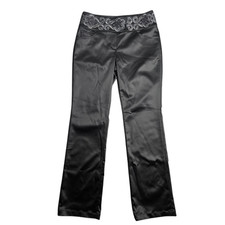 St. John Evening Black Satin Embroidered Waist Pants Size: 8