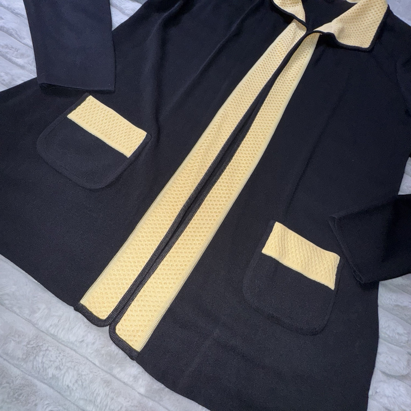 Misook Small Black Yellow Collared Open Cardigan … - image 3