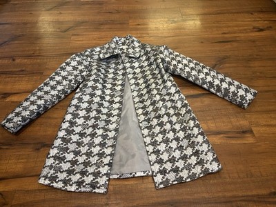 Erin By Erin London Jacket Coat Women s Small Houndstooth Light Blue Brown Tweed