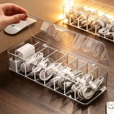 cord organizer box, 10.2 x 3.5 x 2.2in, Desktop Cord Organizer with Compartments