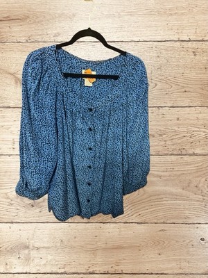 Linea by Louis Dell'Olio 100% Silk Blue Leaves Peasant Top Blouse Sz 2X Tub19