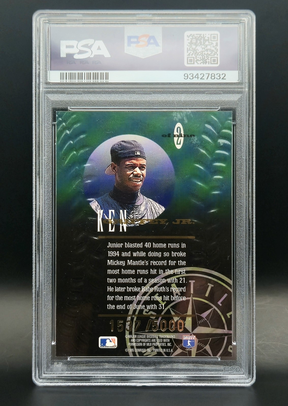 1995 LEAF KEN GRIFFEY JR STATISTICAL STANDOUTS /5000 PSA 9 HOF MARINERS view 2