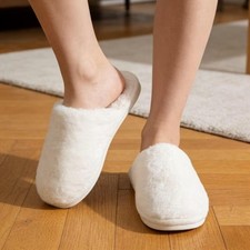 Fuzzy Plush Slippers Open Back House Slides White