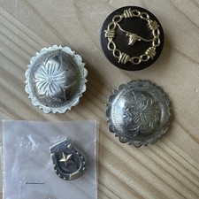 Vintage Assorted Western Conchos 4 Item Lot 1-1.75 Inch Silver Gold Tone Cowboy