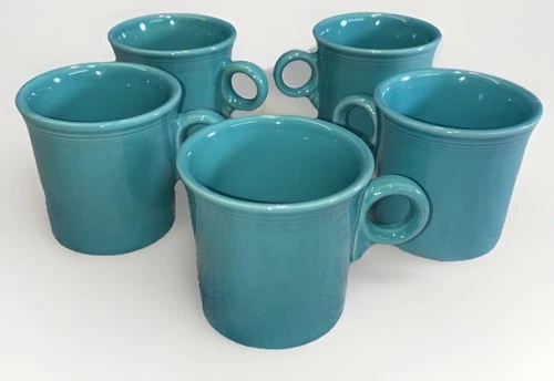 Set of 4 VTG Homer Laughlin Fiesta Ware Coffee Mugs Ring Handle Turquoise