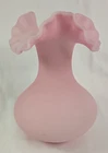 Fenton Pink Satin Glass Ruffled Top Vase 7.5 inches tall Fenton sticker