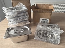 STAINLESS STEEL FOOD PANS 6 x GASTRONORM 1/9 CONTAINERS 100mm DEEP BAIN MARIE