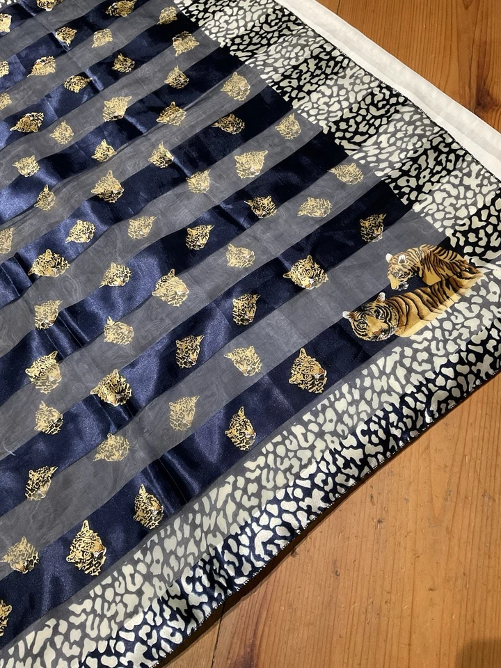 "Bufanda Sam Jo Tiger & Lions de colección oro translúcido plata azul 4"" borde 39x39""" Foto 4 de 4