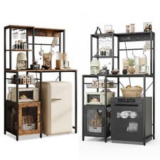Kitchen Storage Shelf with Power Outlet Bakers Rack Microwave Stand with Cabinet