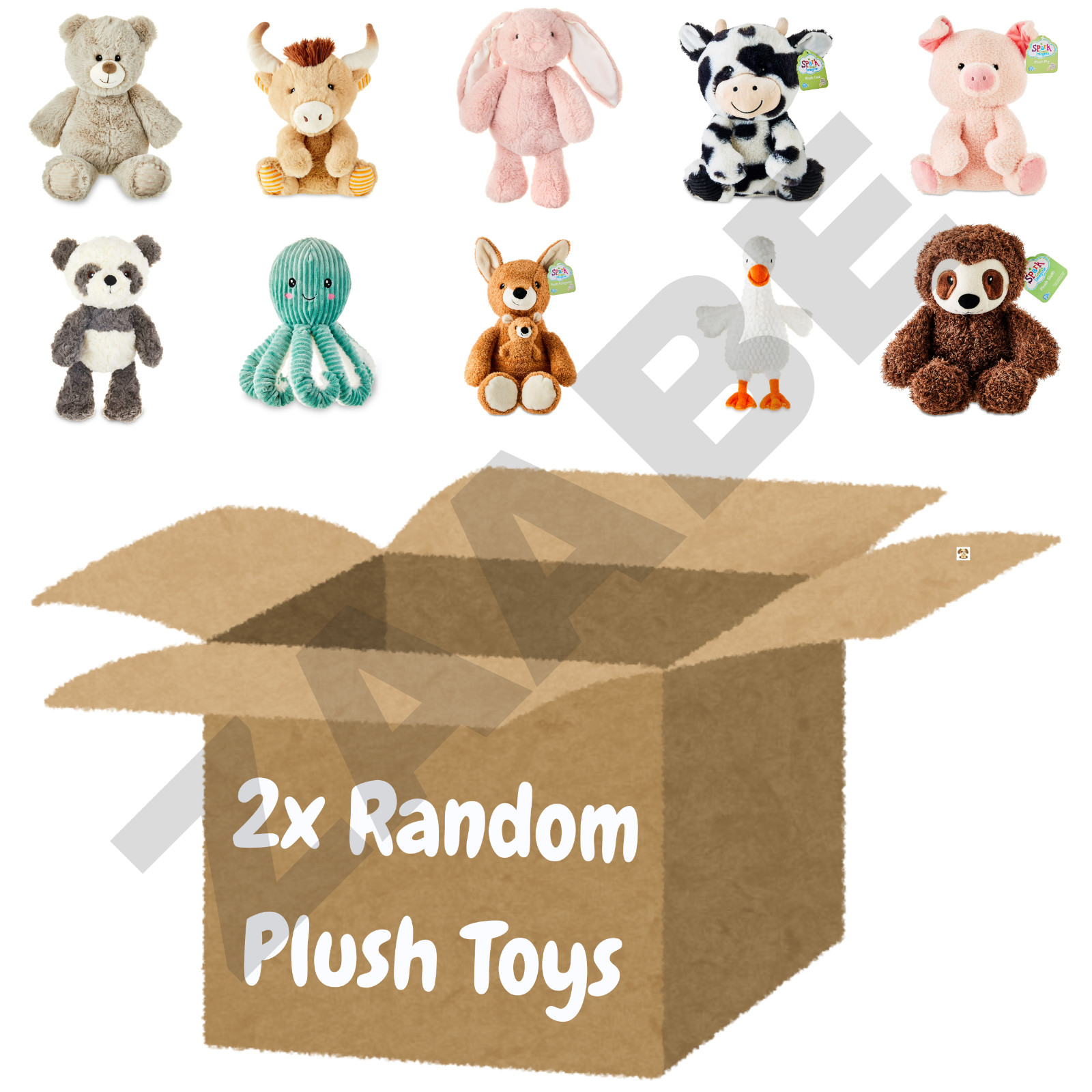 2x Random Plush Toys – Assorted Stuffed Animals for Kids and Collectors