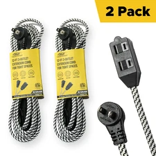 2 Prong Extension Cord, 12 ft Braided Flat Indoor Extension Cord with 3-Outlet