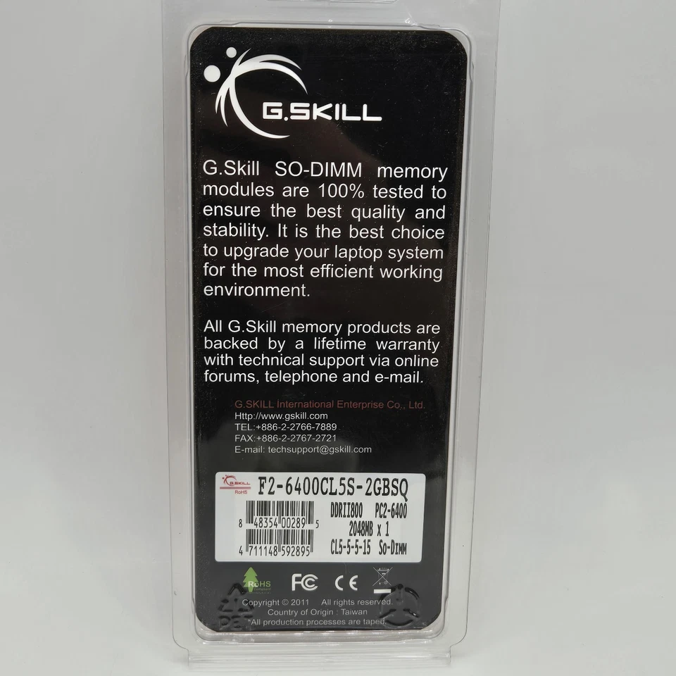 G.SKILL SO-DIMM F2-6400CL5S-2GBSQ 2GB Laptop Memory RAM - NEW - Image 2 of 4