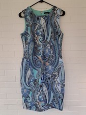 Tommy Hilfiger Women's Paisley Scuba Dress Size 8 Blue Sleeveless Sheath