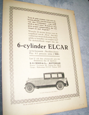 1928 Elcar Dutch language mag ad -Rotterdam dealer -car made in Elkhart Indiana