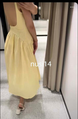 ZARA NEW WOMAN STRAPPY TEXTURED MIDI DRESS OPEN-BACK VANILLA