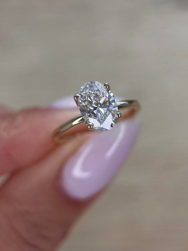 Solitaire Moissanite Engagement Ring 8×6 MM Oval Cut Wedding Promise Ring Women - Picture 2 of 8