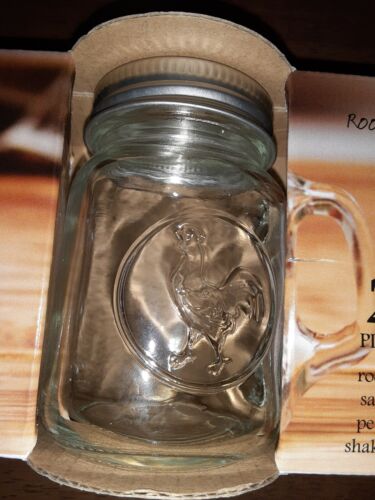 CIRCLEWARE Rooster Mason Jar Style Salt + Pepper Shakers NEW IN BOX Mod Country - Picture 3 of 5