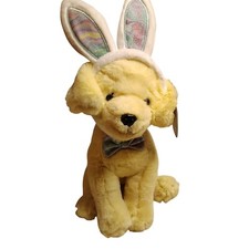 Plush Puppy Dog Labrador Bunny Ears Bowtie FAO Schwarz Sparklers Yellow 12"