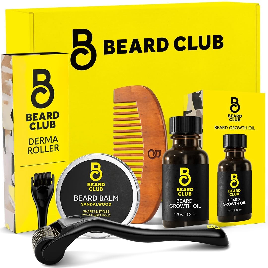 The Beard Club Beard Growth Kit - Derma Roller Beard Growth Oil Sandalwood Be...