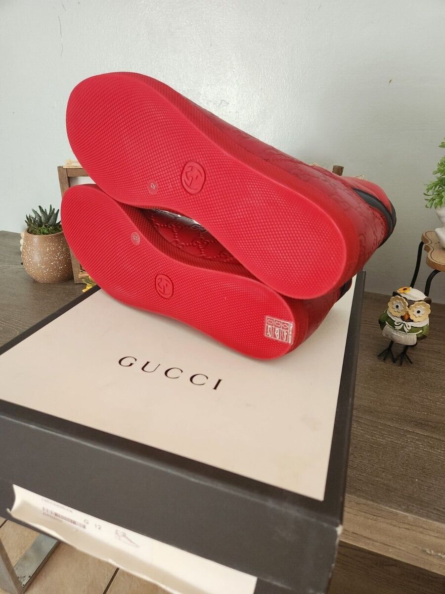 Gucci Red Logo Embossed Leather High Top Sneakers 459029 Gucci Red Logo Embossed Leather High Top Sneakers 459029