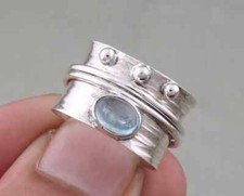 Solid 925 Aquamarine Natural Gemstone 925 Sterling Silver Ring Gift Idea