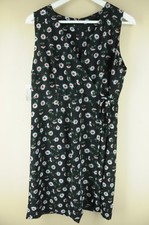 Vintage Women's Black White & Red Floral 90's Dress L Large