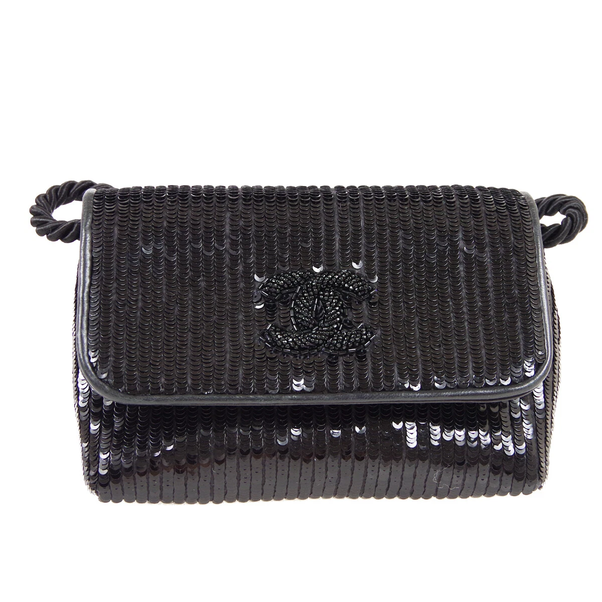 CHANEL Classic Flap Mini Square Shoulder Bag Black Spangle Beaded 71257