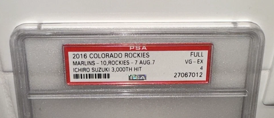 2016 MARLINS ROCKIES ICHIRO SUZUKI 3000TH 3K HITS BOX OFFICE TICKET STUB PSA 4 - Image 2 of 3