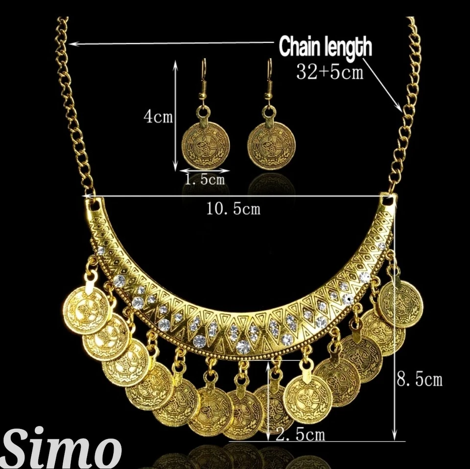 COLLANA DONNA LUNGA ARGENTO BOEMIA BOHO ORECCHINI MONILE PENDENTE ZIRCONI ETNICA - Immagine 3 di 3