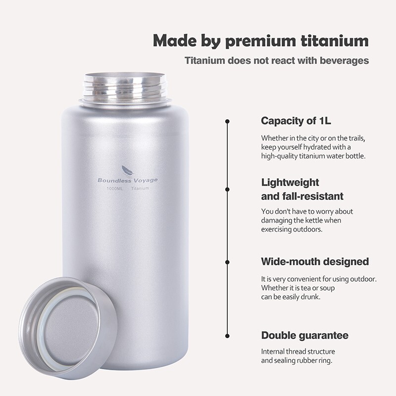 Boundless Voyage Titanium Big Capacity Water Bottle Outdoor Camping Cateen 1L