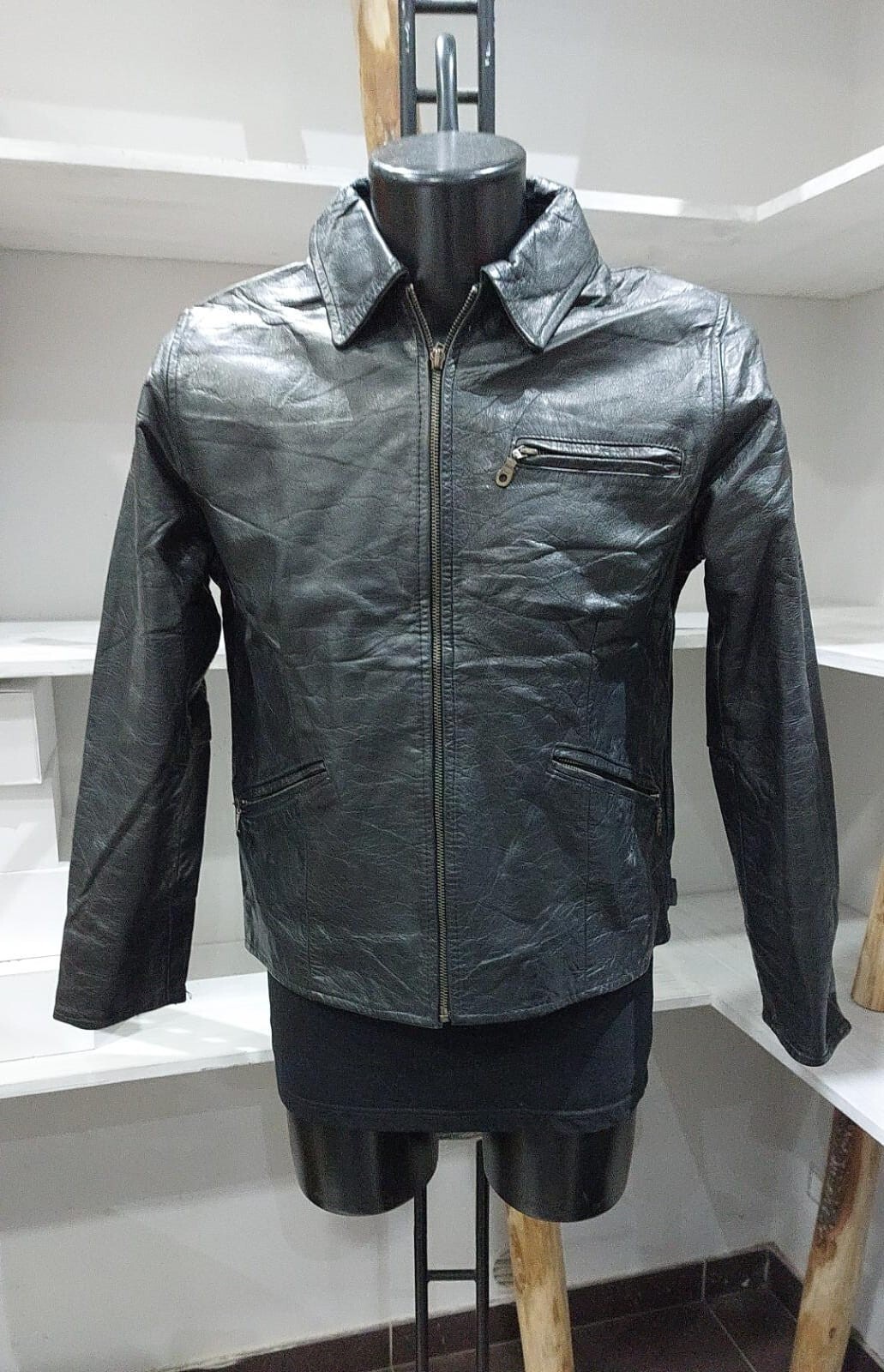 Vintage Black Leather Jacket for Women Size L PGC294PI-image
