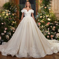 Appliques Beaded Wedding Dresses Court Train Off Shoulder Princess Bridal Gowns