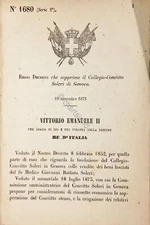 Decree Kingdom of Italy - Suppresses the College - Soleri Convention of Genoa - 1873
