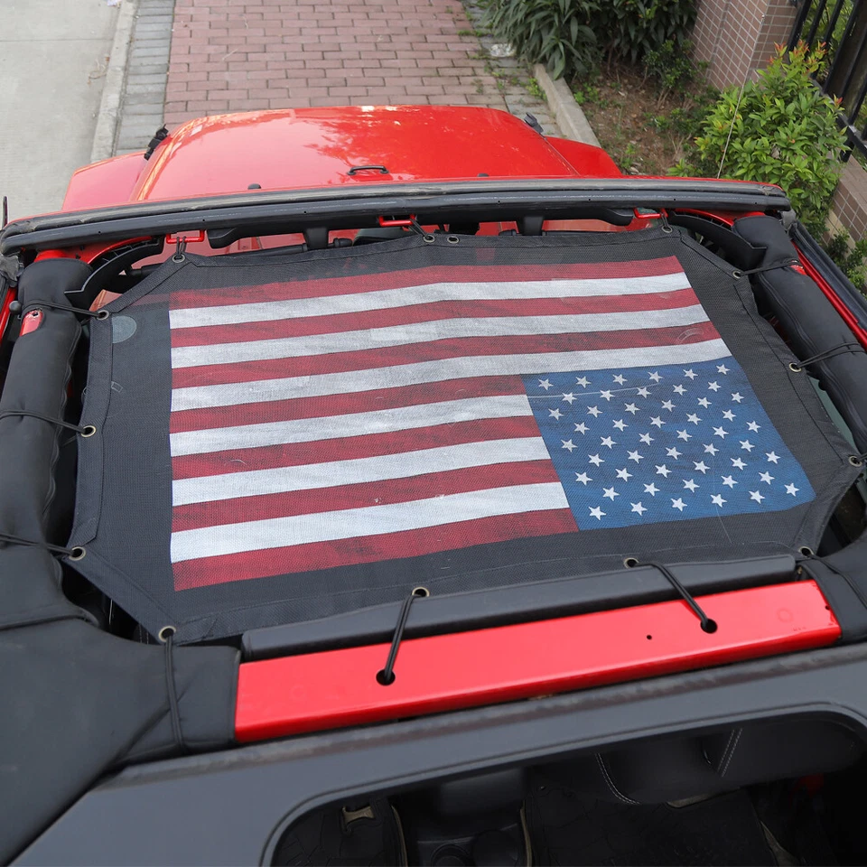 Sunshade Mesh Shade Top Cover US Flag for Jeep Wrangler JK JKU 2007-2017 Durable - Image 2 of 4