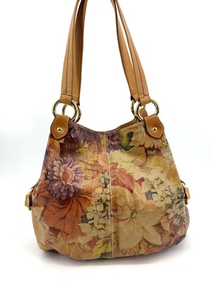 MAURIZIO TAIUTI Italian Leather Bucket Tote Floral Large Boho Hobo