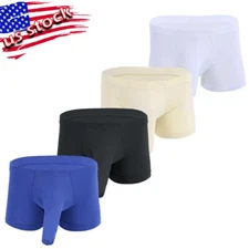 Men's Silky Long Sheath Sleeve Boxer Shorts Trunks Lingerie Underwear Pajamas