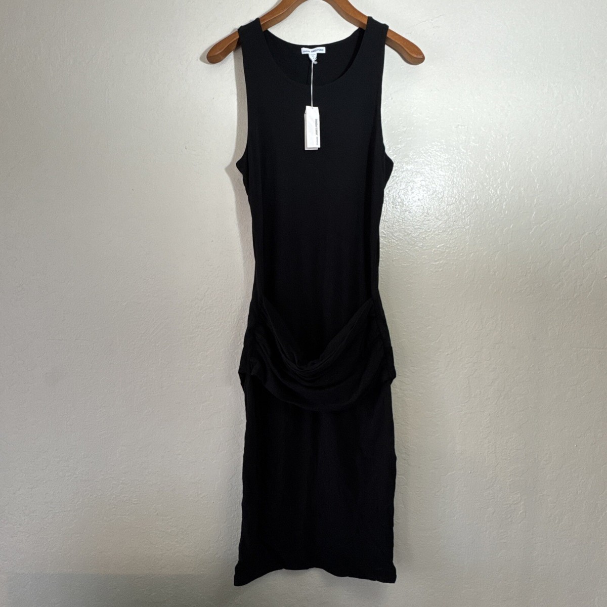 James Perse Ruched Belt Dress Women's Stretch Casual Black Size NWT