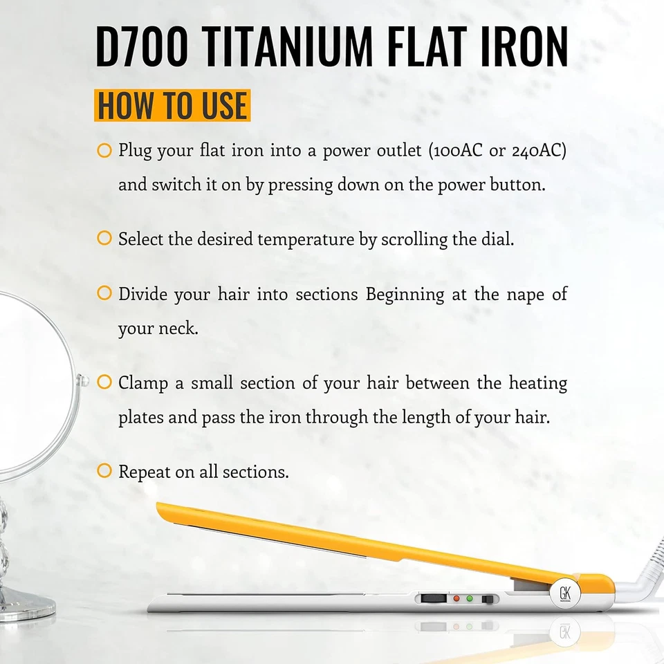 Placas planchas de titanio GK HAIR D700 con función de peinado húmedo y seco 110-220V Foto 4 de 4