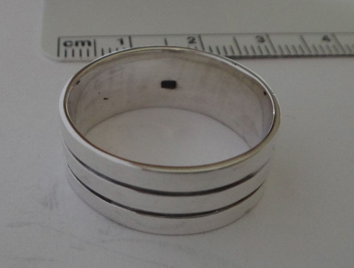 sz 9.5 11 or 12 Sterling Silver 5-6 gr Men's Horizontal Lines 8mm Wide Band Ring - Picture 2 of 6