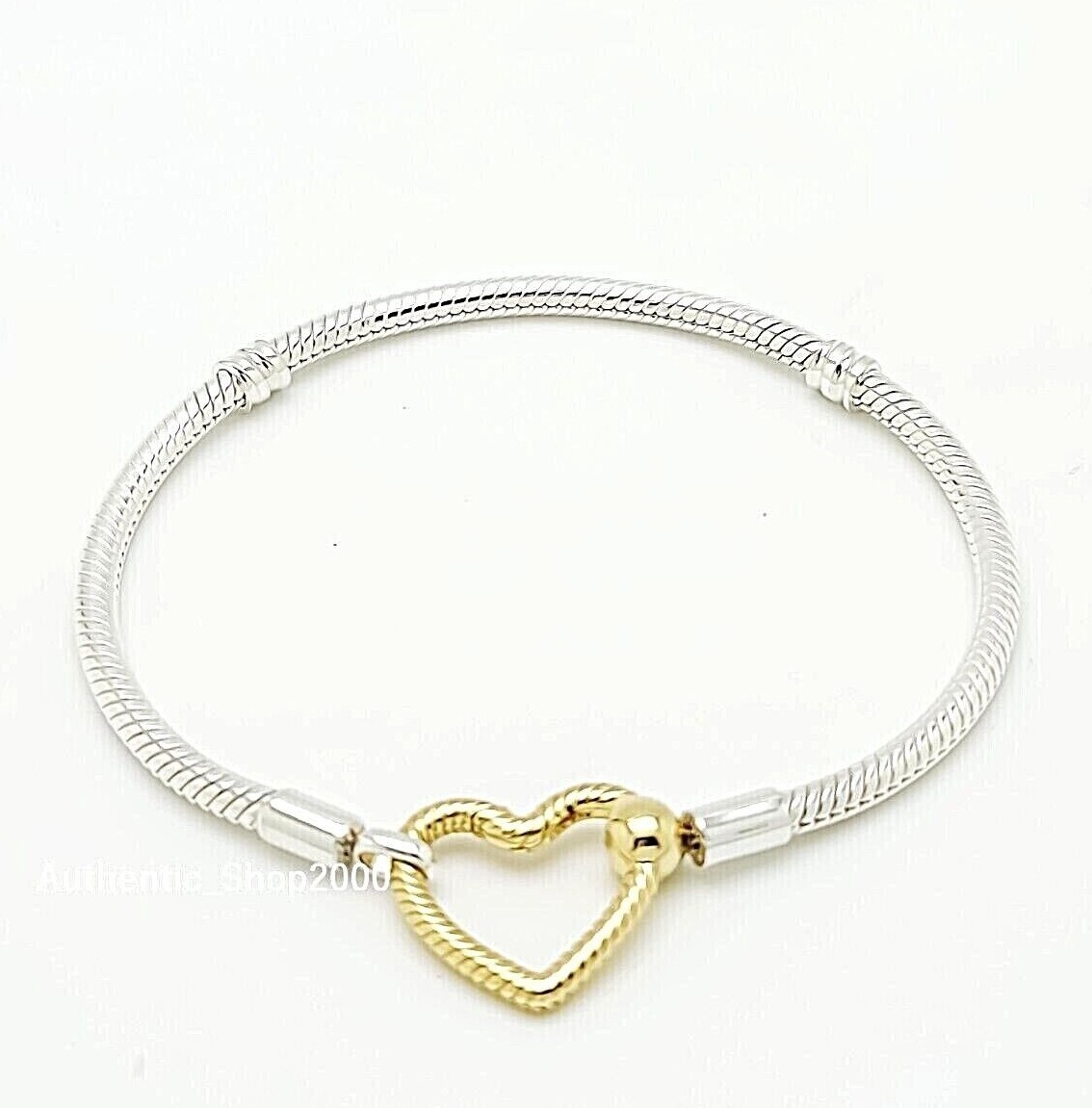 NEW 100% PANDORA 925 Gold Heart Closure Snake Chain Charm Bracelet