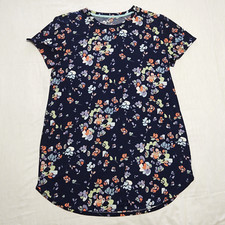 Natori Short Nightgown Sleepshirt Womens M Navy Blue Floral Pajama Polyester