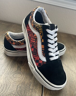 Vans Old Skool Logo Flame Black White Mens 4.5 Women s Size 6 Skate Lace Shoes